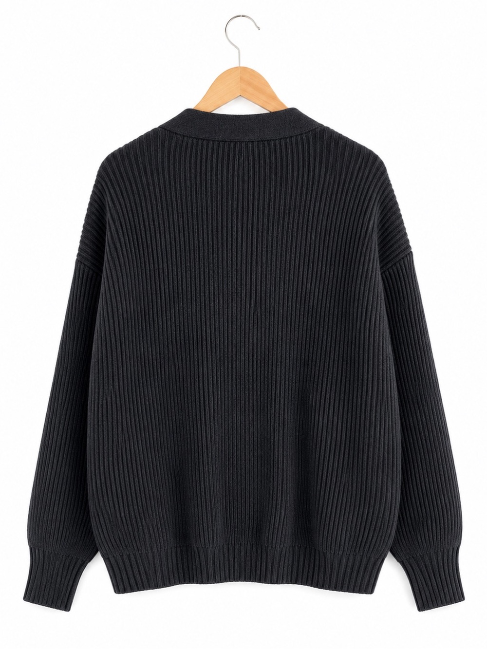 Quince 100% Organic Cotton Oversized Ribbed Cardigan Charcoal/Black S - Picture 3 of 8